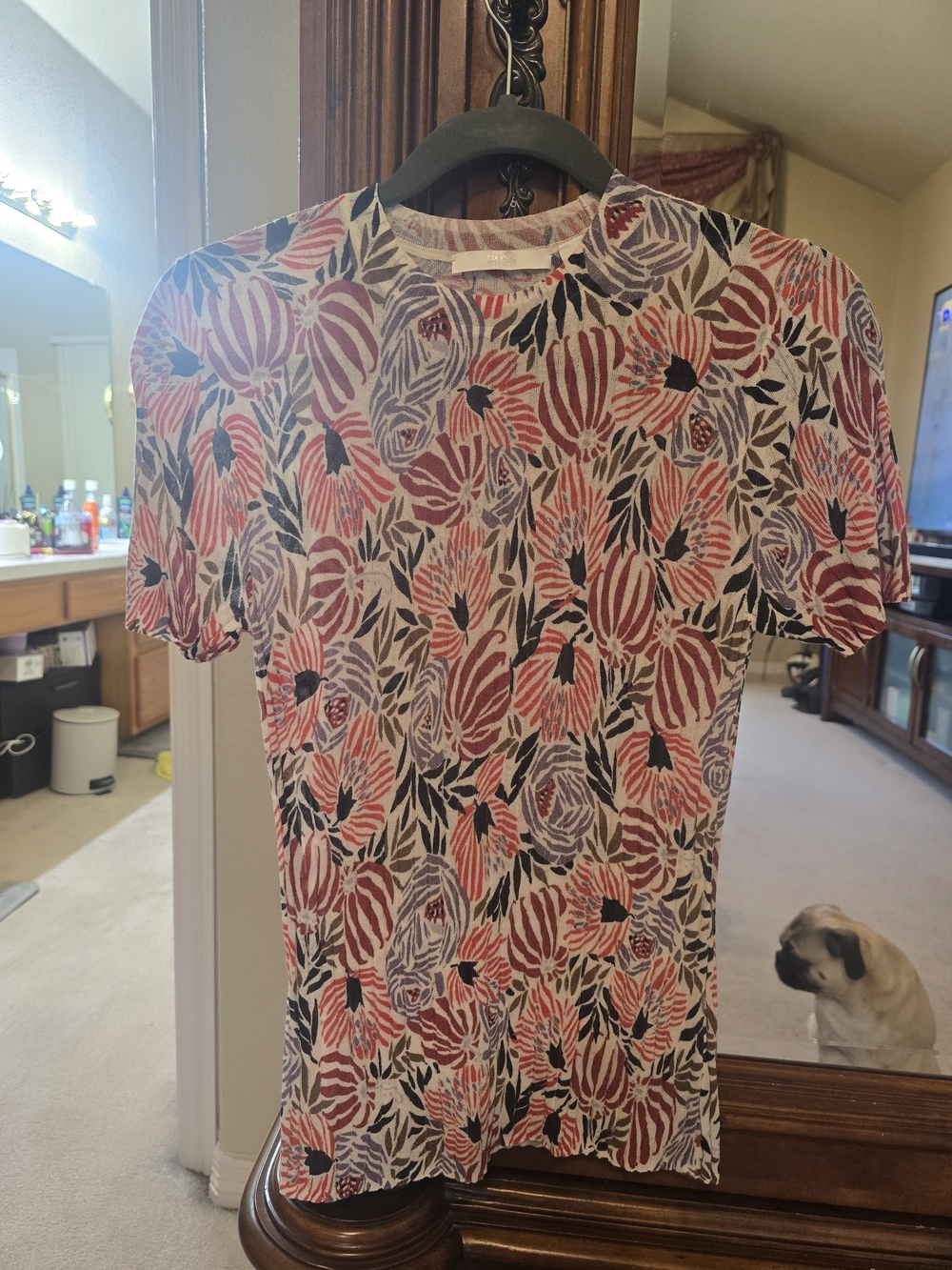 Boss Floral Crewneck Tee in Cream, Pink, Purple & Black